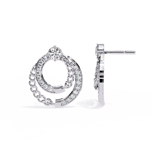 Reverra 14K Gold Round Lab Grown Diamond Dual Circle Chain Stud Earrings For Women, CTTW-0.46
