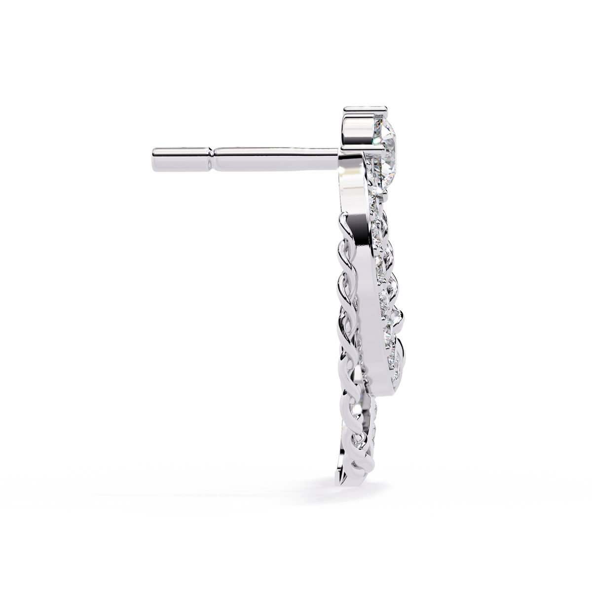 Reverra 14K Gold Round Lab Grown Diamond Dual Circle Chain Stud Earrings For Women, CTTW-0.46