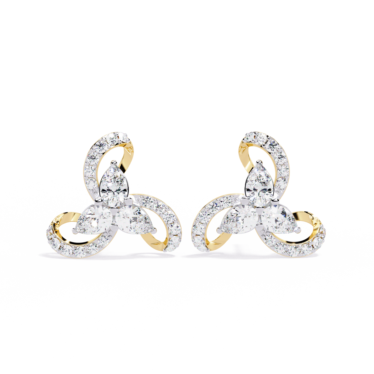 Reverra 14K Gold Pear Lab Grown Diamond Triswirl Cluster Stud Earrings For Women, CTTW-1.38