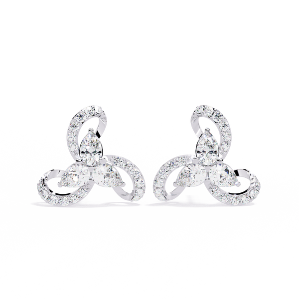 Reverra 14K Gold Pear Lab Grown Diamond Triswirl Cluster Stud Earrings For Women, CTTW-1.38