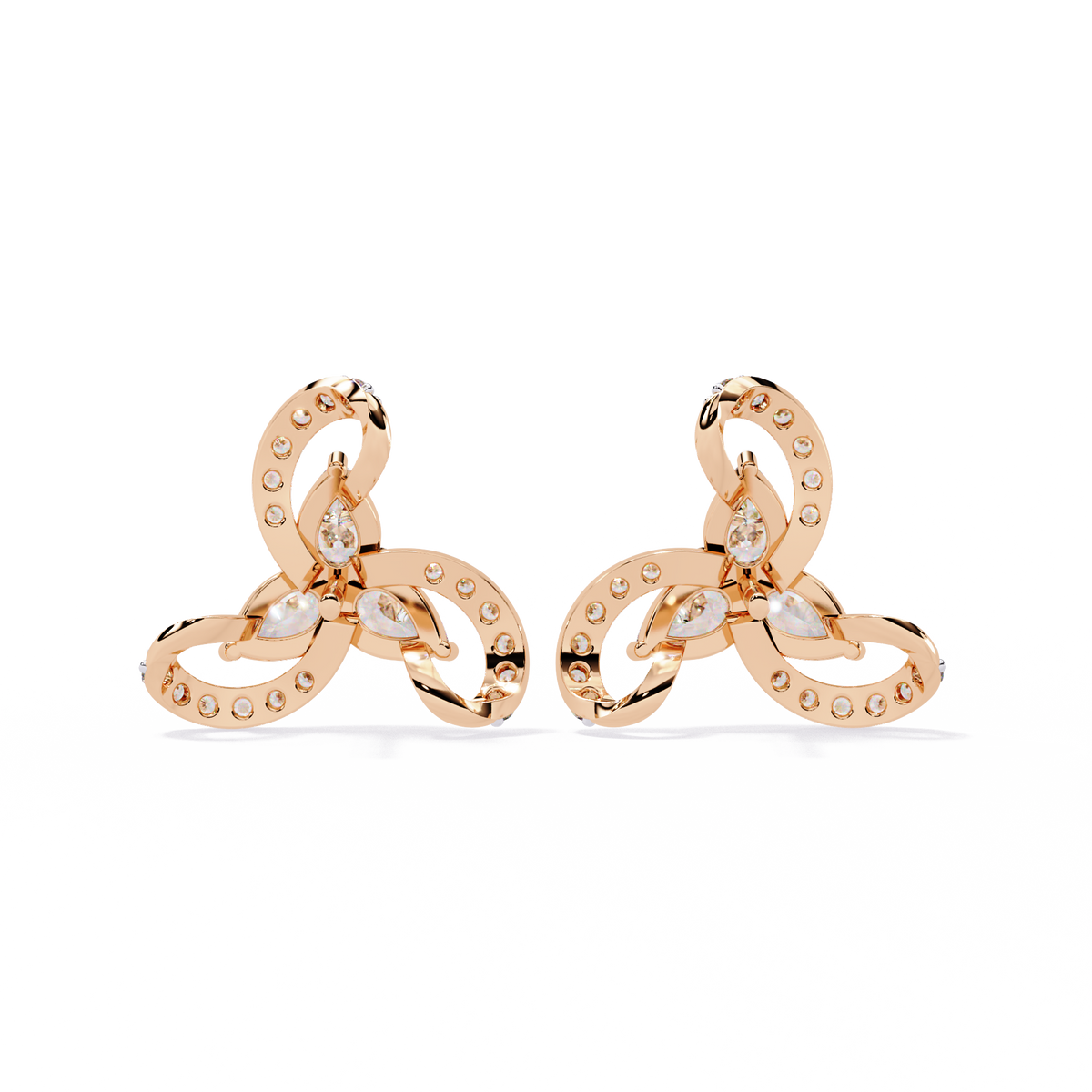 Reverra 14K Gold Pear Lab Grown Diamond Triswirl Cluster Stud Earrings For Women, CTTW-1.38