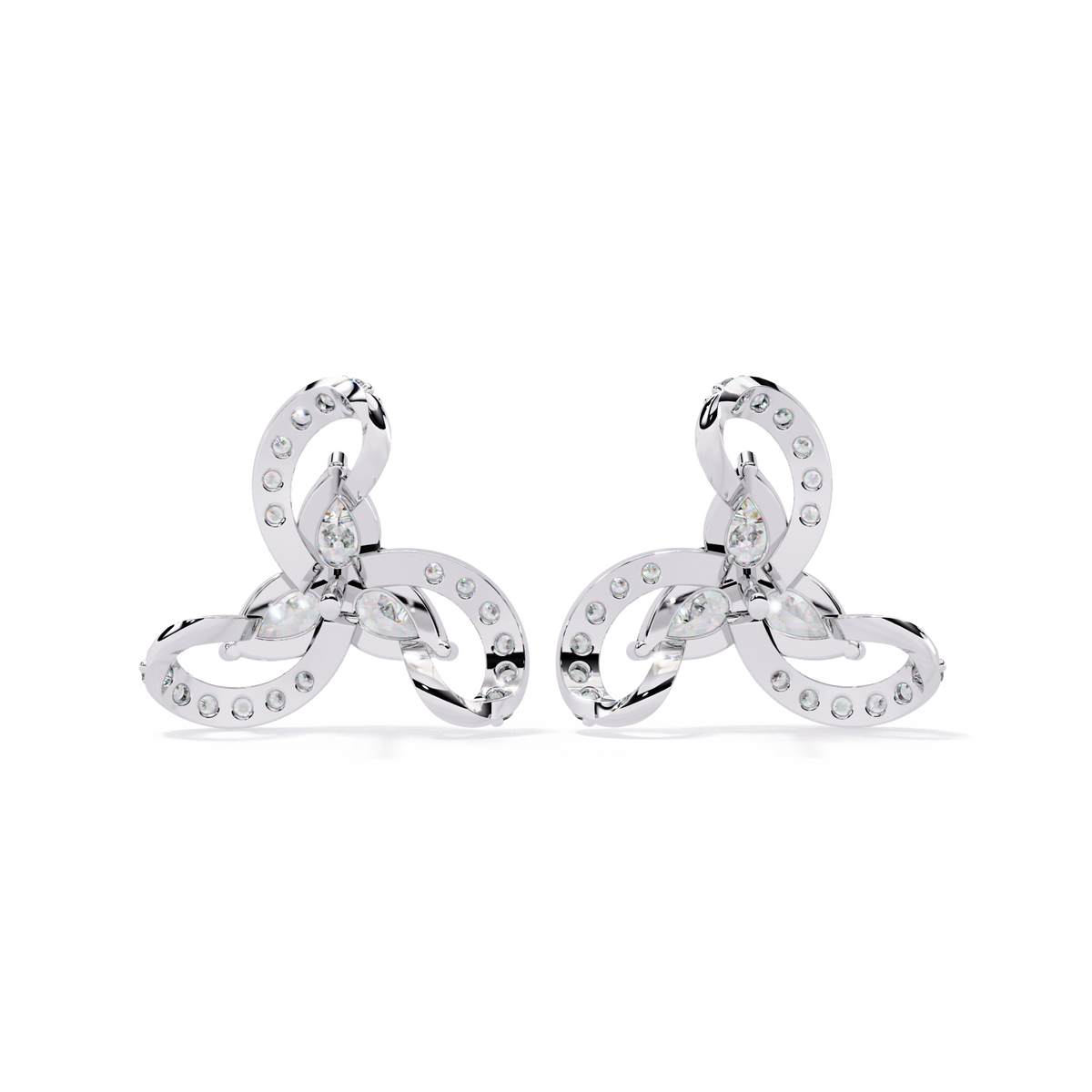 Reverra 14K Gold Pear Lab Grown Diamond Triswirl Cluster Stud Earrings For Women, CTTW-1.38