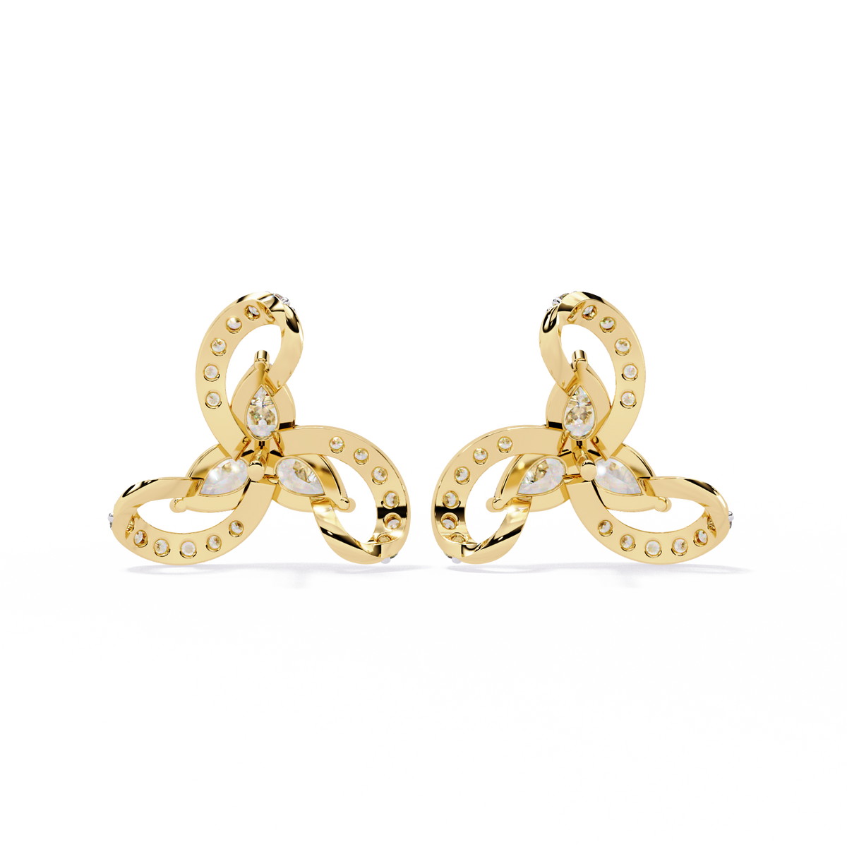 Reverra 14K Gold Pear Lab Grown Diamond Triswirl Cluster Stud Earrings For Women, CTTW-1.38