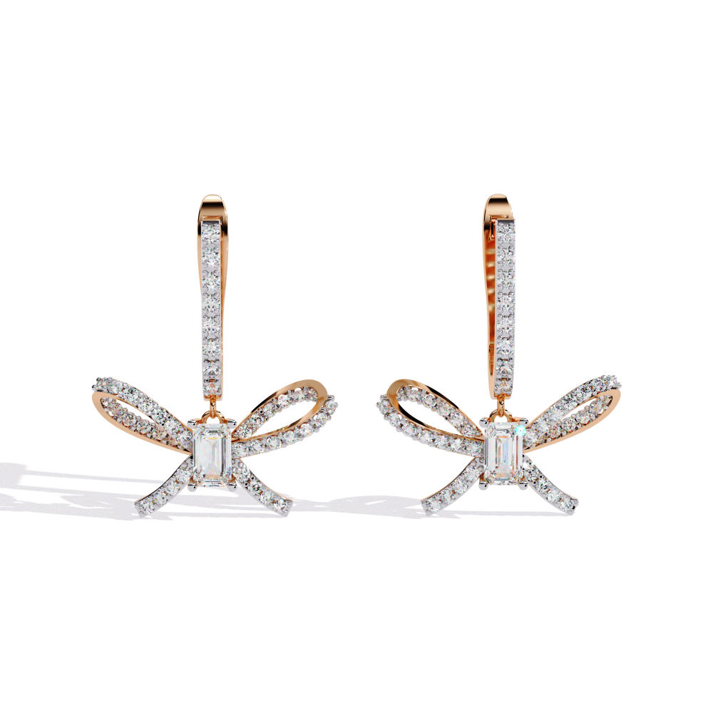 Reverra 14K Gold Emerald Lab Grown Diamond Bow Drop Dangle Earrings For Women, CTTW-1.19