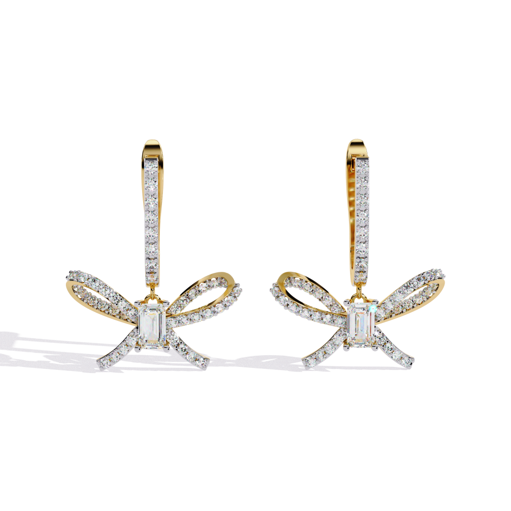 Reverra 14K Gold Emerald Lab Grown Diamond Bow Drop Dangle Earrings For Women, CTTW-1.19