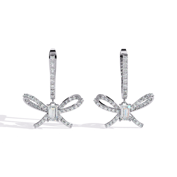 Reverra 14K Gold Emerald Lab Grown Diamond Bow Drop Dangle Earrings For Women, CTTW-1.19