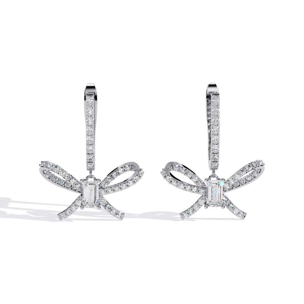 Reverra 14K Gold Emerald Lab Grown Diamond Bow Drop Dangle Earrings For Women, CTTW-1.19