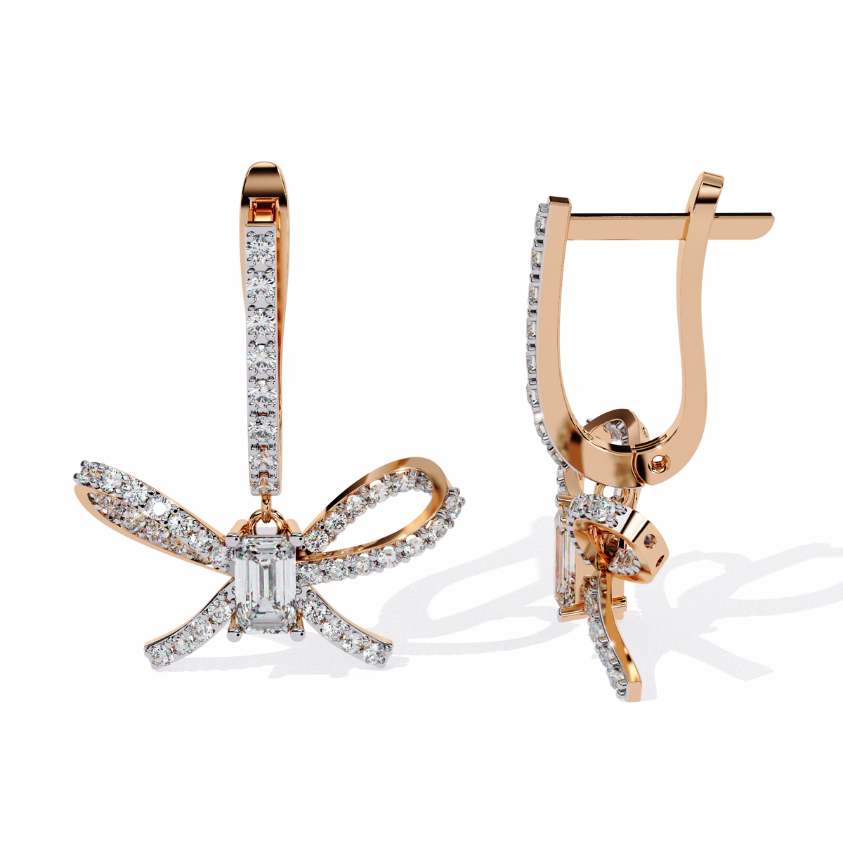 Reverra 14K Gold Emerald Lab Grown Diamond Bow Drop Dangle Earrings For Women, CTTW-1.19