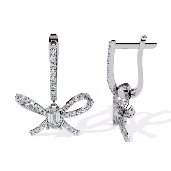 Reverra 14K Gold Emerald Lab Grown Diamond Bow Drop Dangle Earrings For Women, CTTW-1.19