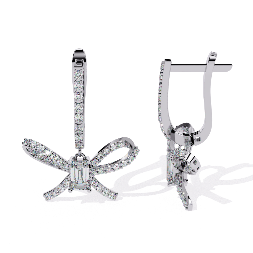 Reverra 14K Gold Emerald Lab Grown Diamond Bow Drop Dangle Earrings For Women, CTTW-1.19