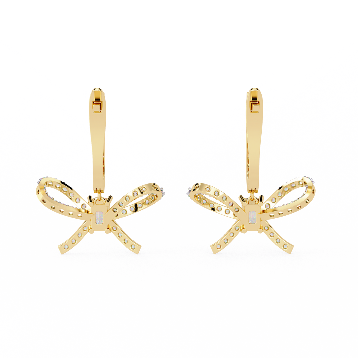 Reverra 14K Gold Emerald Lab Grown Diamond Bow Drop Dangle Earrings For Women, CTTW-1.19