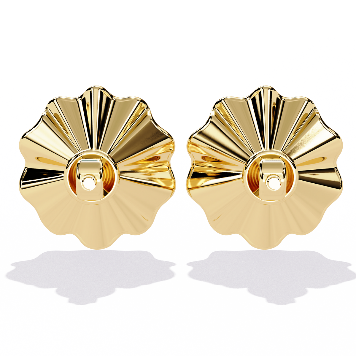 Reverra 14K Gold Round Lab Grown Diamond Petal Textured Stud Earrings For Women, CTTW-0.06