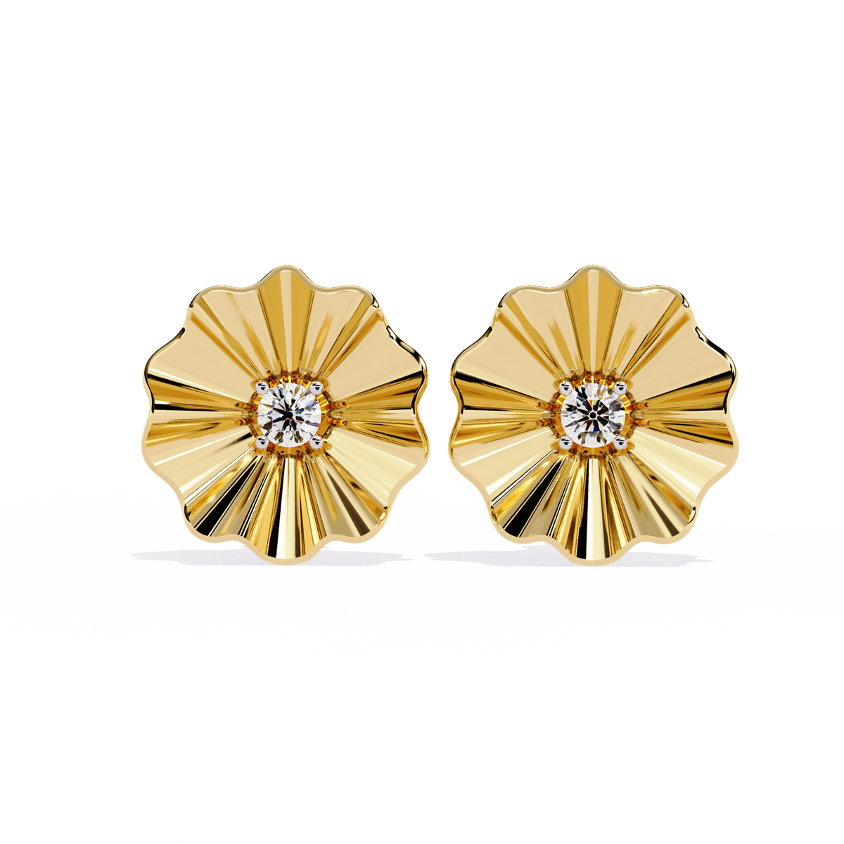 Reverra 14K Gold Round Lab Grown Diamond Petal Textured Stud Earrings For Women, CTTW-0.06