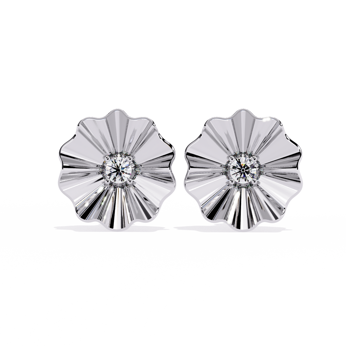 Reverra 14K Gold Round Lab Grown Diamond Petal Textured Stud Earrings For Women, CTTW-0.06