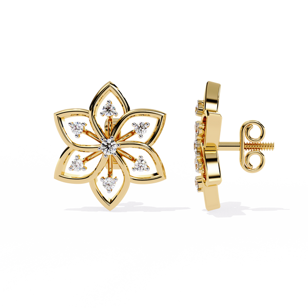 Reverra 14K Gold Round Lab Grown Diamond Floral Open Petal Stud Earrings For Women, CTTW-0.1