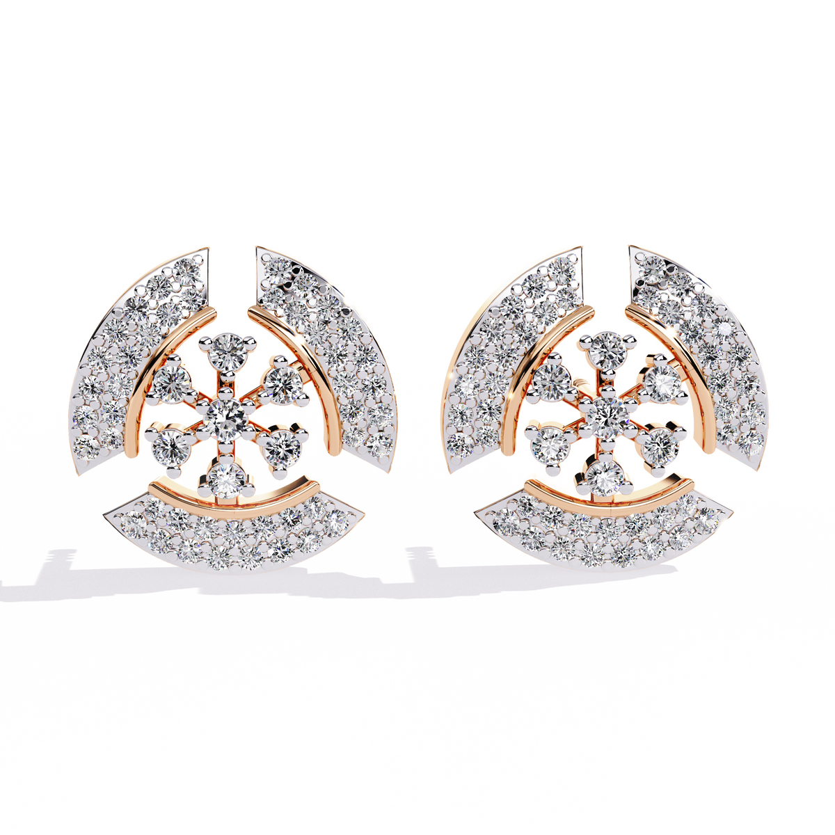 Reverra 14K Gold Round Lab Grown Diamond Snowflake Halo Stud Earrings For Women, CTTW-0.49