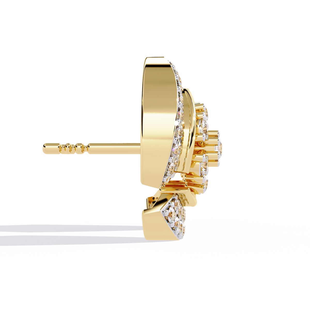 Reverra 14K Gold Round Lab Grown Diamond Snowflake Halo Stud Earrings For Women, CTTW-0.49