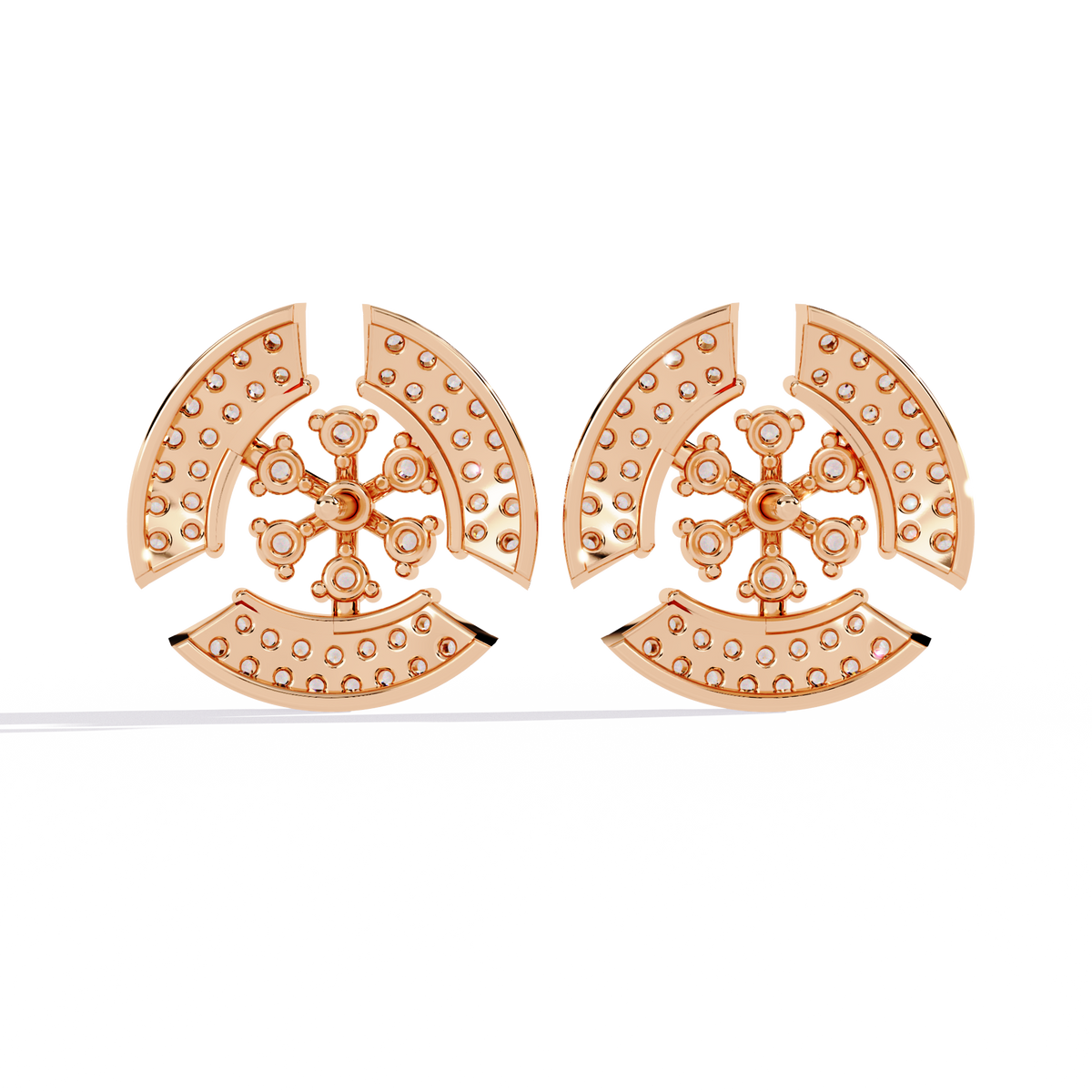 Reverra 14K Gold Round Lab Grown Diamond Snowflake Halo Stud Earrings For Women, CTTW-0.49