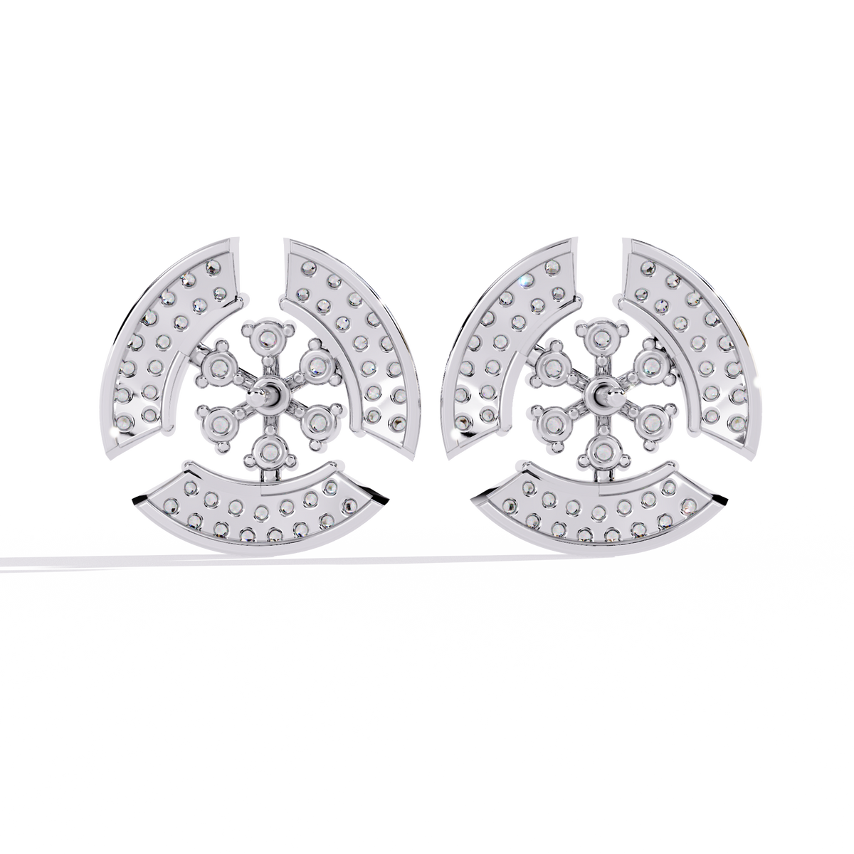 Reverra 14K Gold Round Lab Grown Diamond Snowflake Halo Stud Earrings For Women, CTTW-0.49