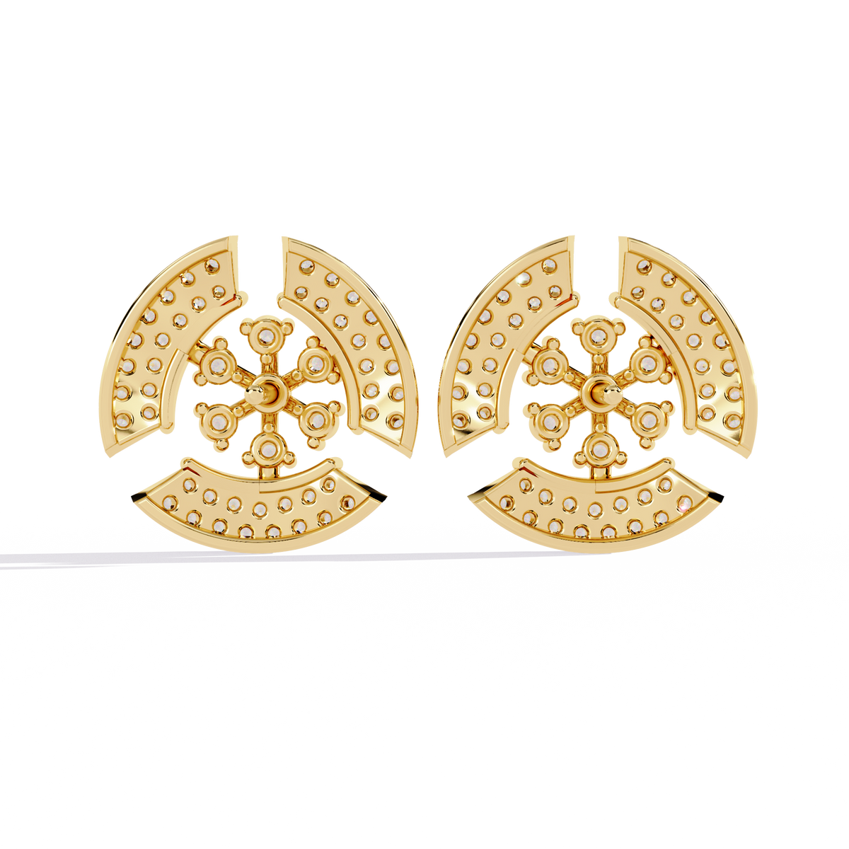 Reverra 14K Gold Round Lab Grown Diamond Snowflake Halo Stud Earrings For Women, CTTW-0.49