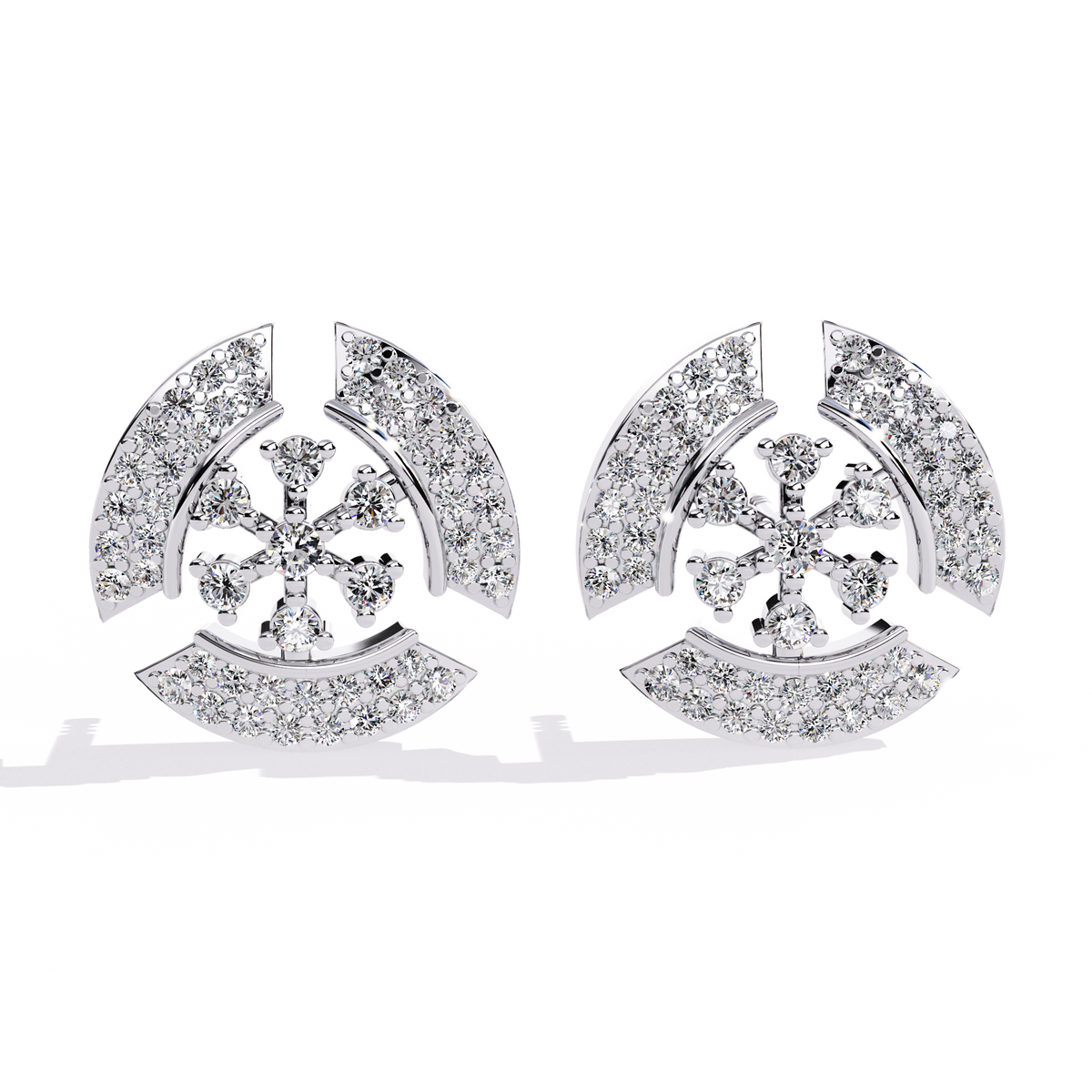 Reverra 14K Gold Round Lab Grown Diamond Snowflake Halo Stud Earrings For Women, CTTW-0.49