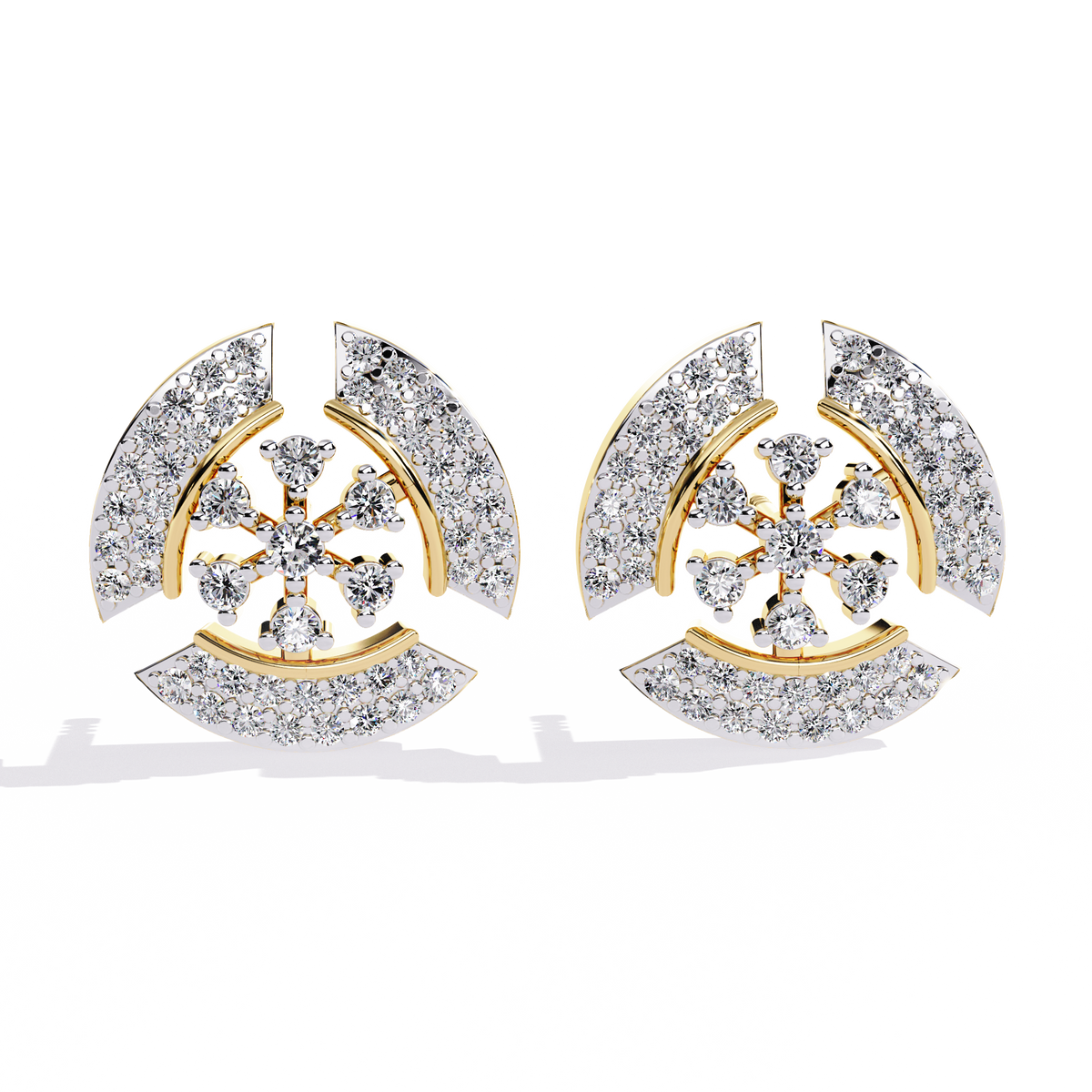 Reverra 14K Gold Round Lab Grown Diamond Snowflake Halo Stud Earrings For Women, CTTW-0.49