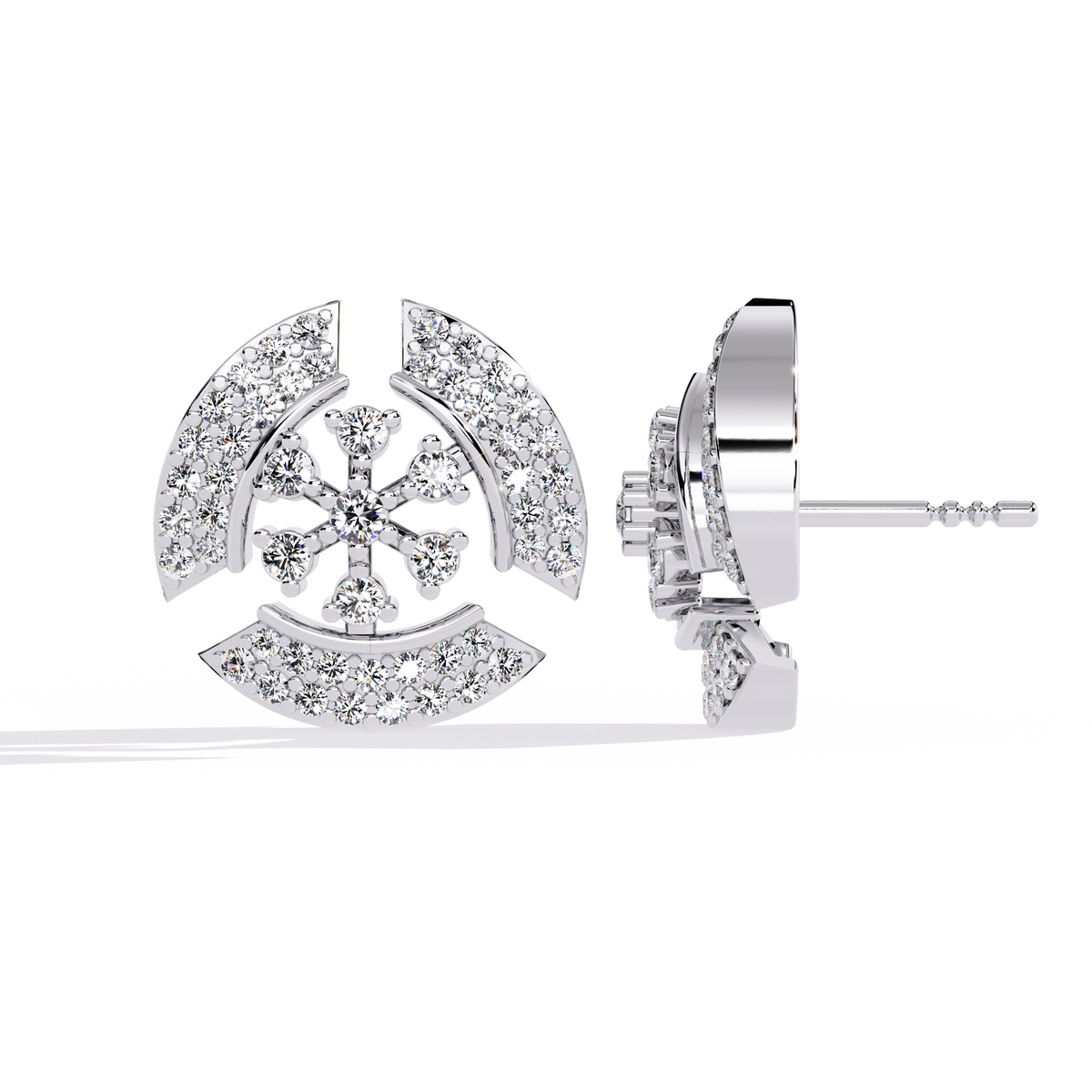 Reverra 14K Gold Round Lab Grown Diamond Snowflake Halo Stud Earrings For Women, CTTW-0.49