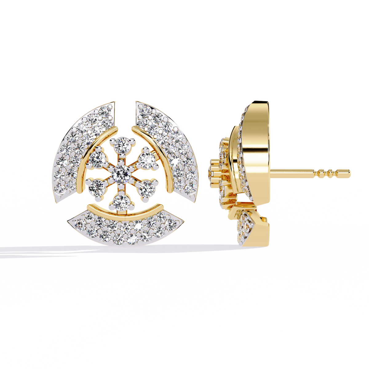 Reverra 14K Gold Round Lab Grown Diamond Snowflake Halo Stud Earrings For Women, CTTW-0.49