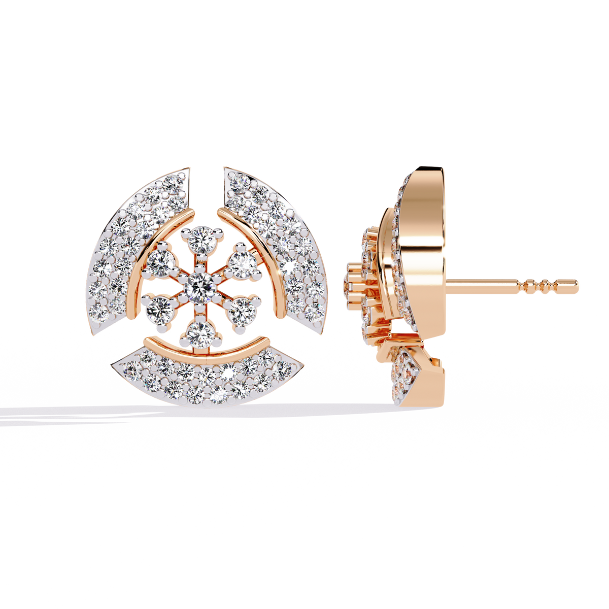 Reverra 14K Gold Round Lab Grown Diamond Snowflake Halo Stud Earrings For Women, CTTW-0.49