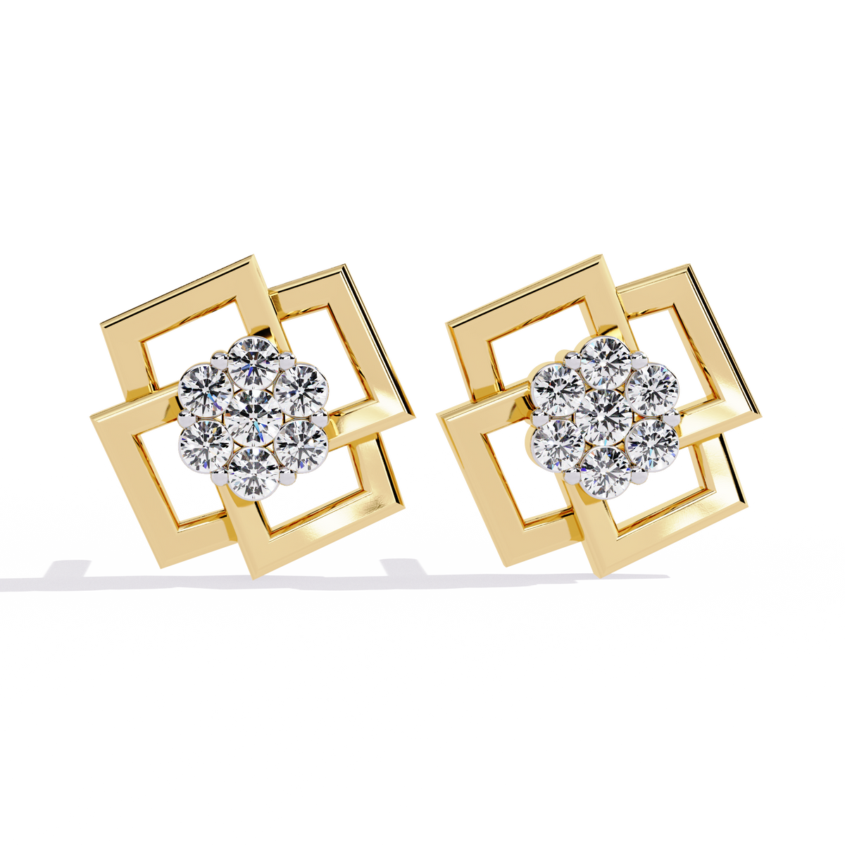 Reverra 14K Gold Round Lab Grown Diamond Geometric Floral Stud Earrings For Women, CTTW-0.21