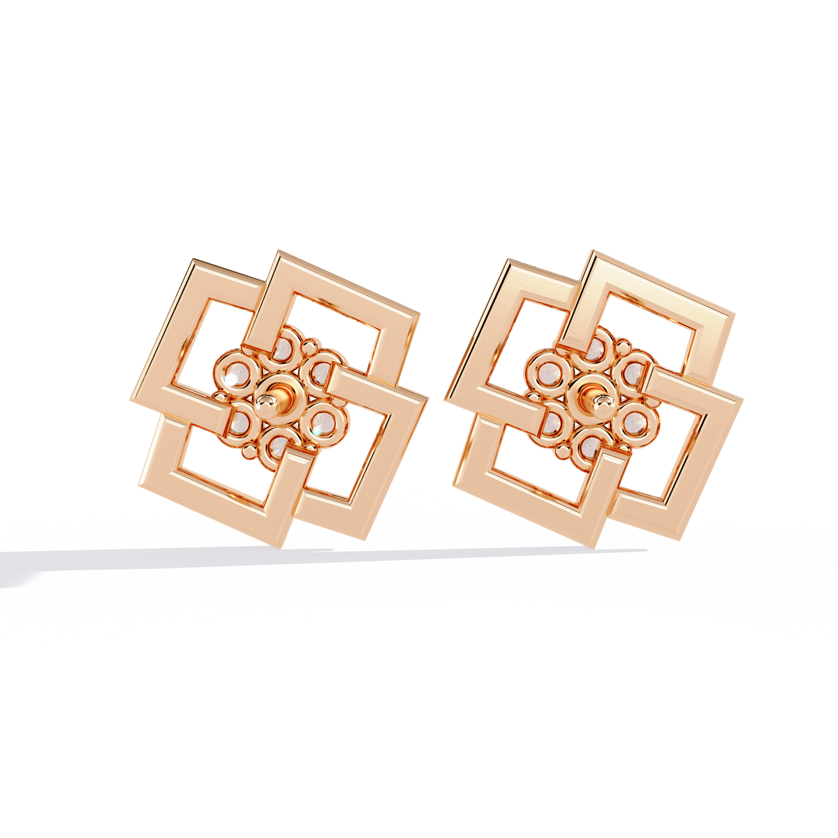 Reverra 14K Gold Round Lab Grown Diamond Geometric Floral Stud Earrings For Women, CTTW-0.21