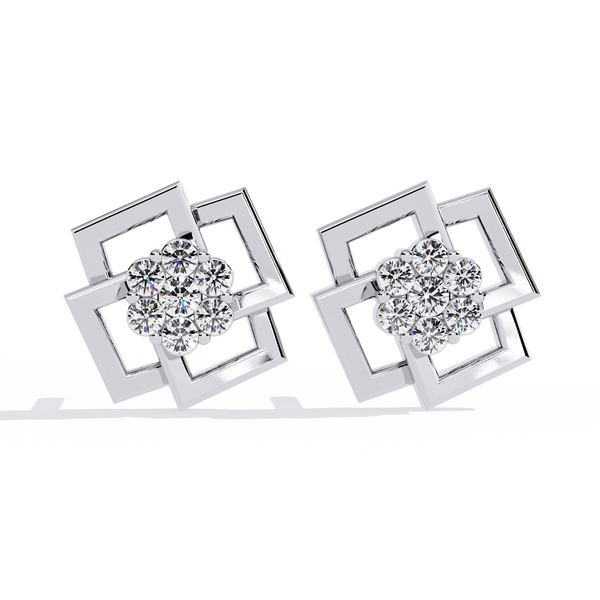 Reverra 14K Gold Round Lab Grown Diamond Geometric Floral Stud Earrings For Women, CTTW-0.21