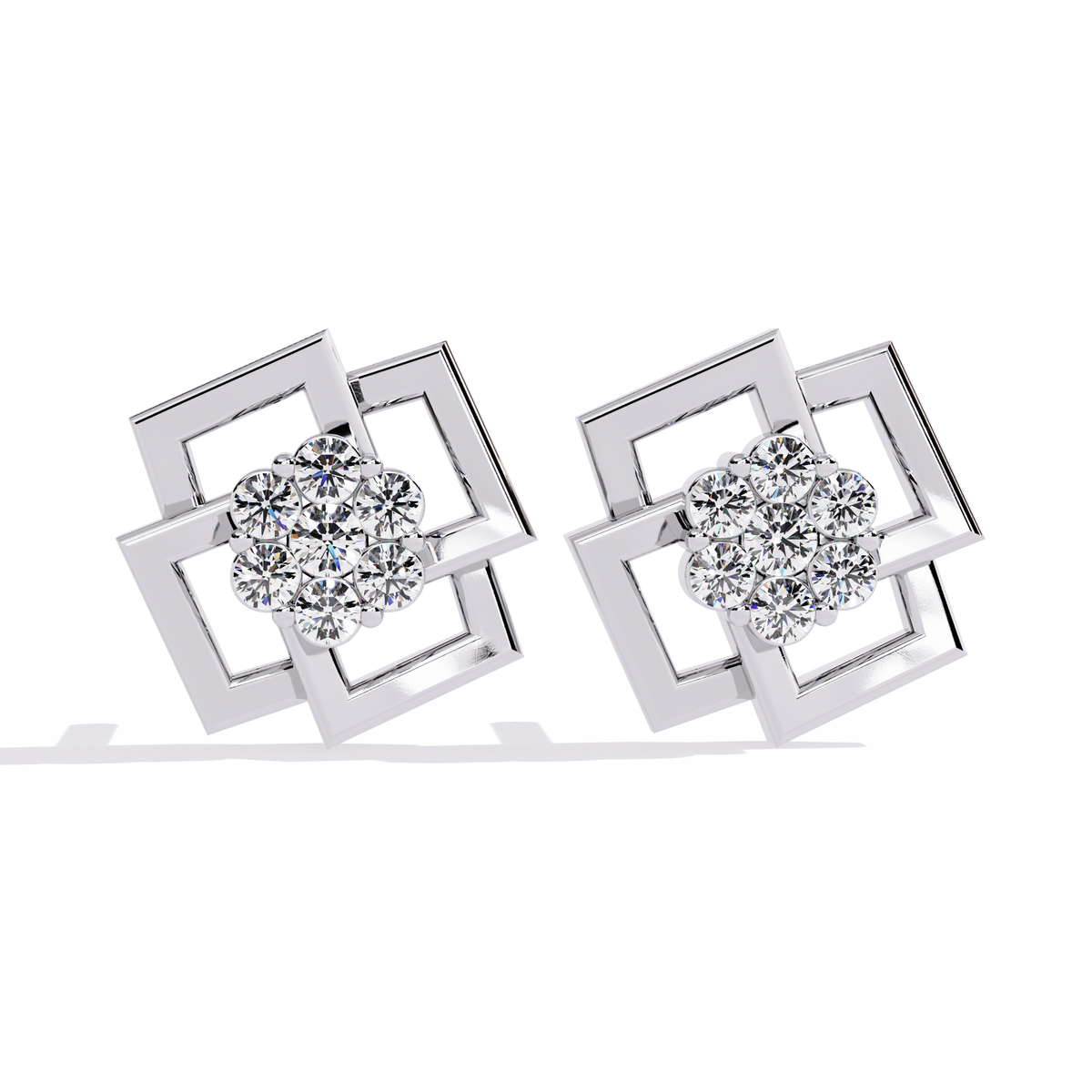 Reverra 14K Gold Round Lab Grown Diamond Geometric Floral Stud Earrings For Women, CTTW-0.21