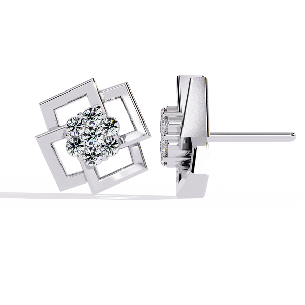 Reverra 14K Gold Round Lab Grown Diamond Geometric Floral Stud Earrings For Women, CTTW-0.21