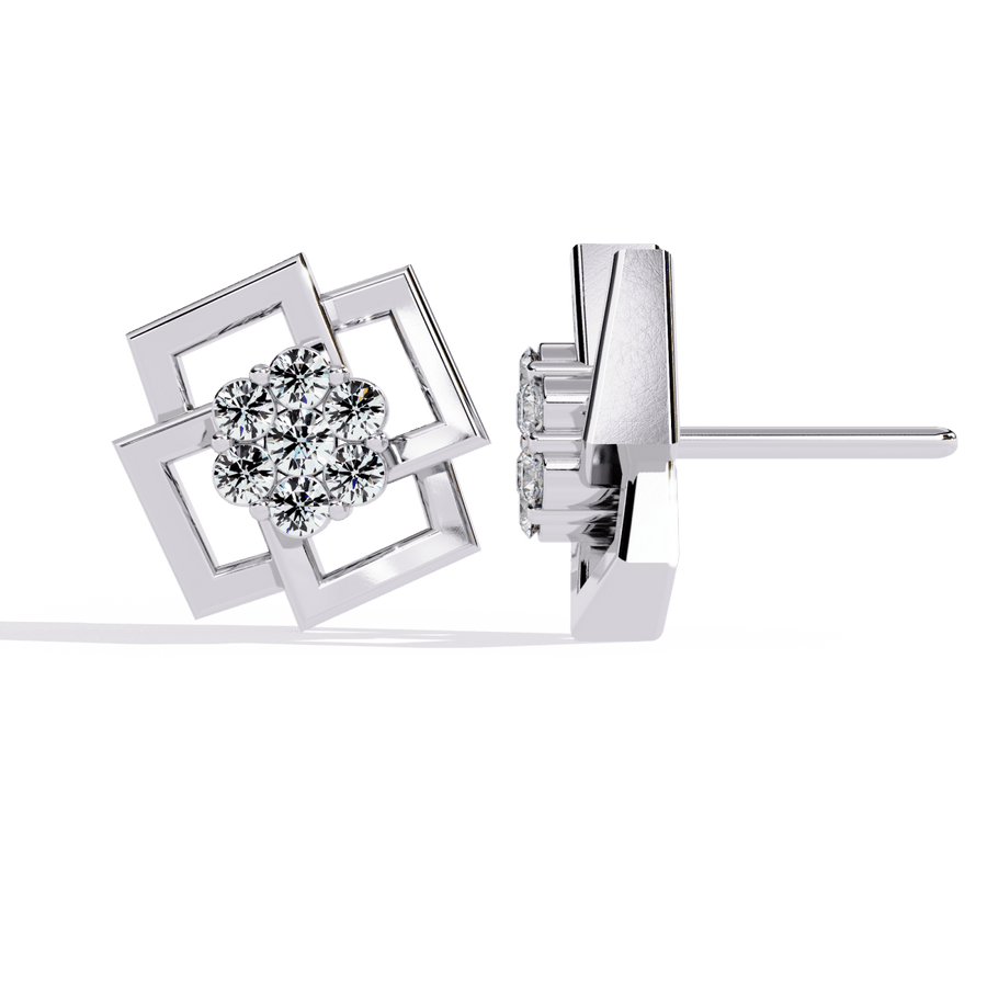 Reverra 14K Gold Round Lab Grown Diamond Geometric Floral Stud Earrings For Women, CTTW-0.21