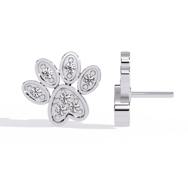 Reverra 14K Gold Round Lab Grown Diamond Paw Print Stud Earrings For Women, CTTW-0.18