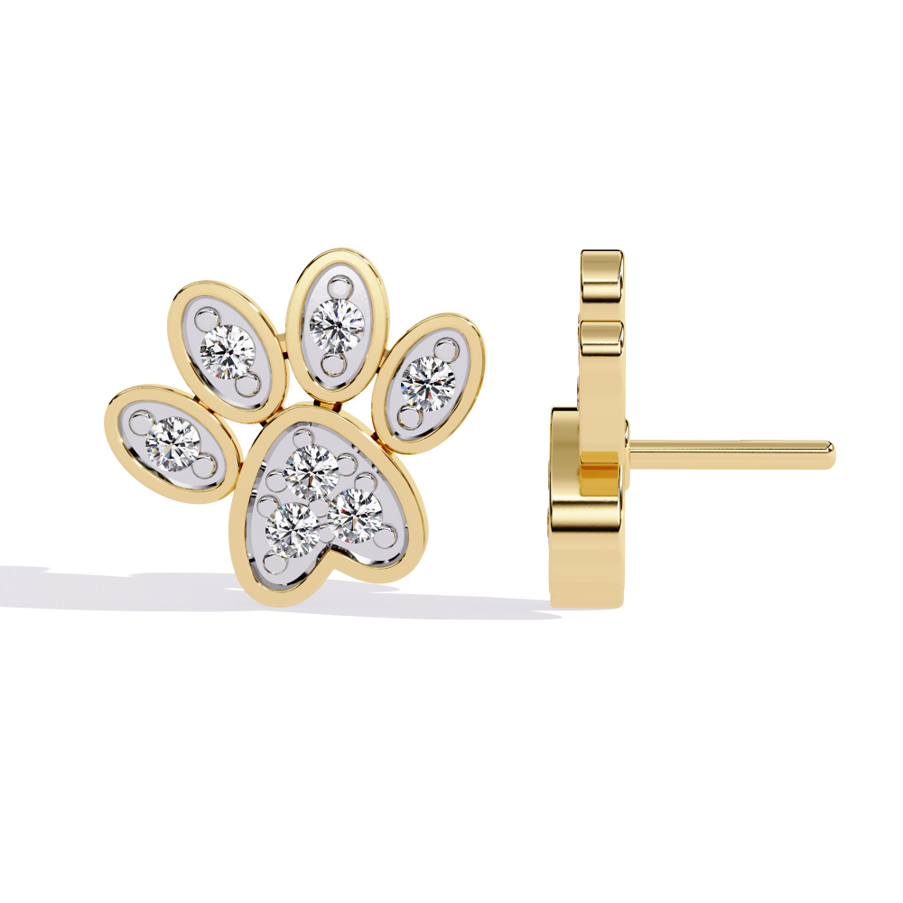 Reverra 14K Gold Round Lab Grown Diamond Paw Print Stud Earrings For Women, CTTW-0.18