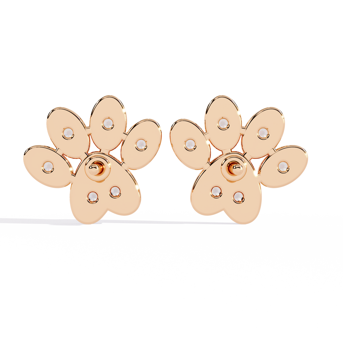 Reverra 14K Gold Round Lab Grown Diamond Paw Print Stud Earrings For Women, CTTW-0.18