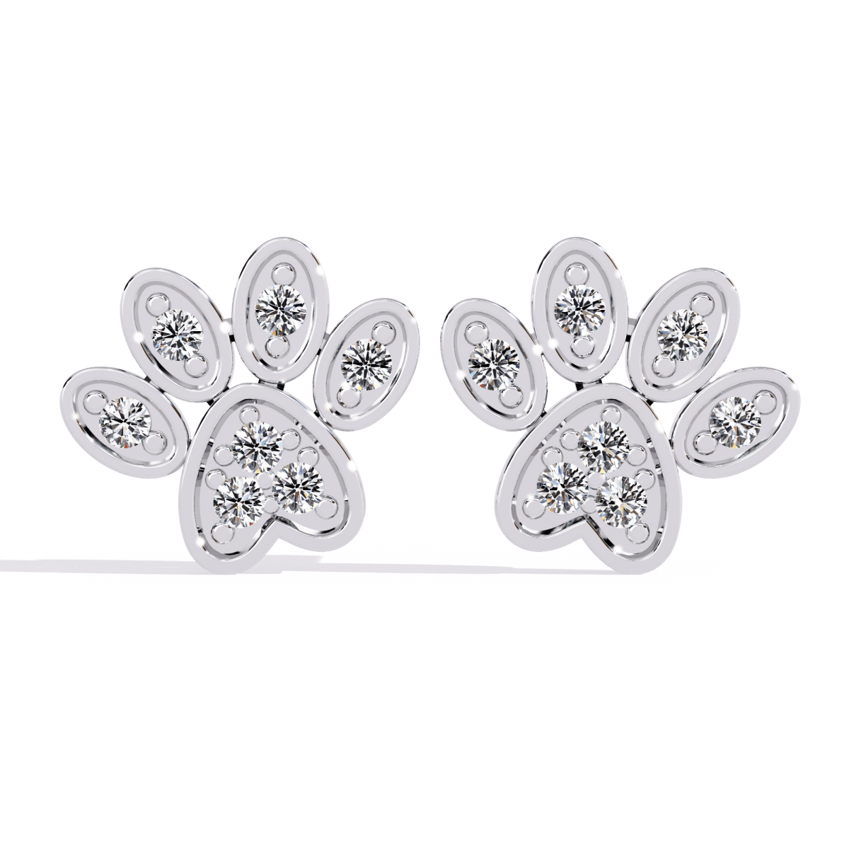 Reverra 14K Gold Round Lab Grown Diamond Paw Print Stud Earrings For Women, CTTW-0.18