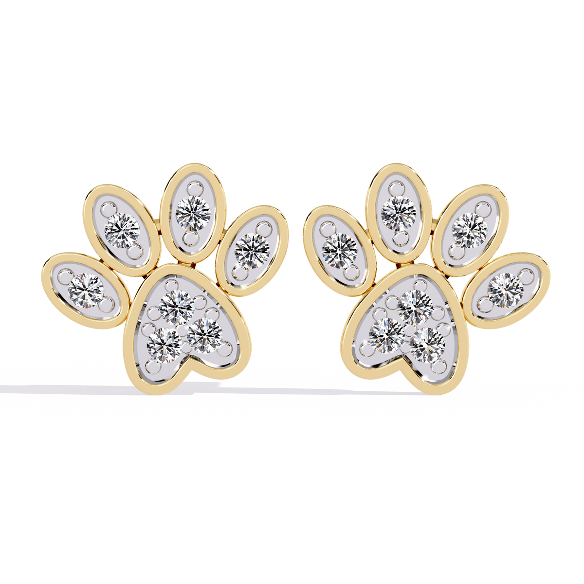 Reverra 14K Gold Round Lab Grown Diamond Paw Print Stud Earrings For Women, CTTW-0.18