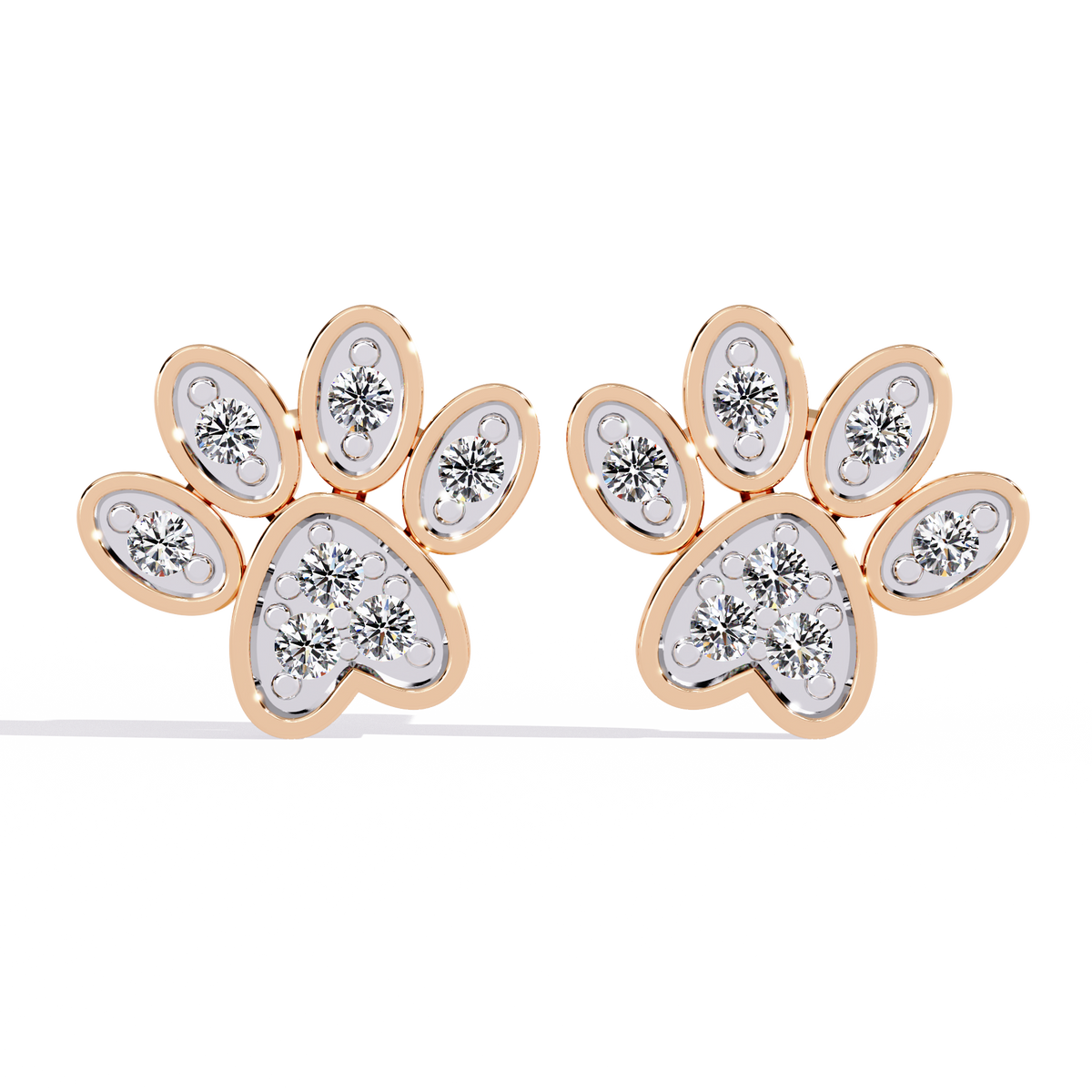 Reverra 14K Gold Round Lab Grown Diamond Paw Print Stud Earrings For Women, CTTW-0.18
