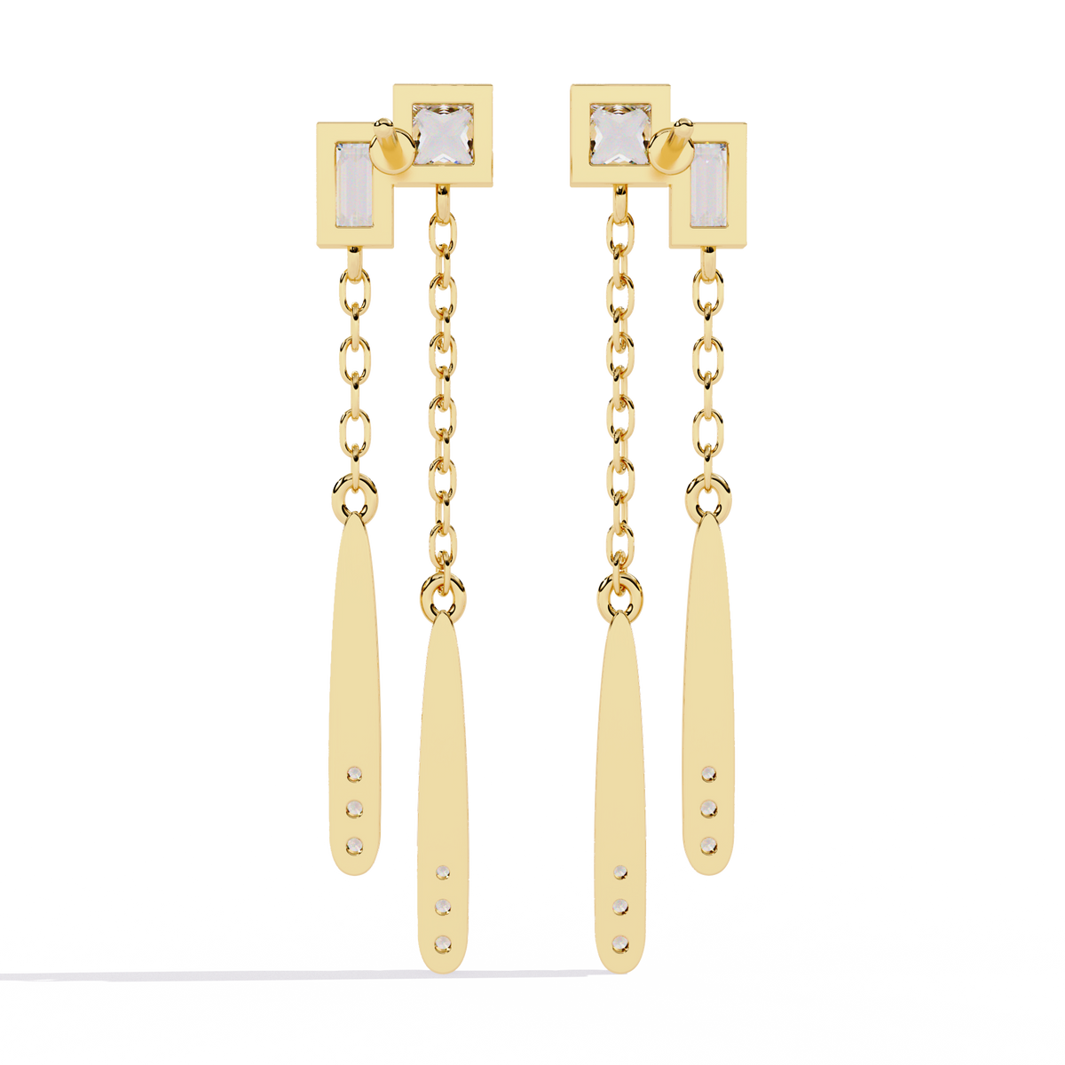 Reverra 14K Gold Princess Lab Grown Diamond Chain Drop Geometric Push Back Earrings For Women, CTTW-0.66