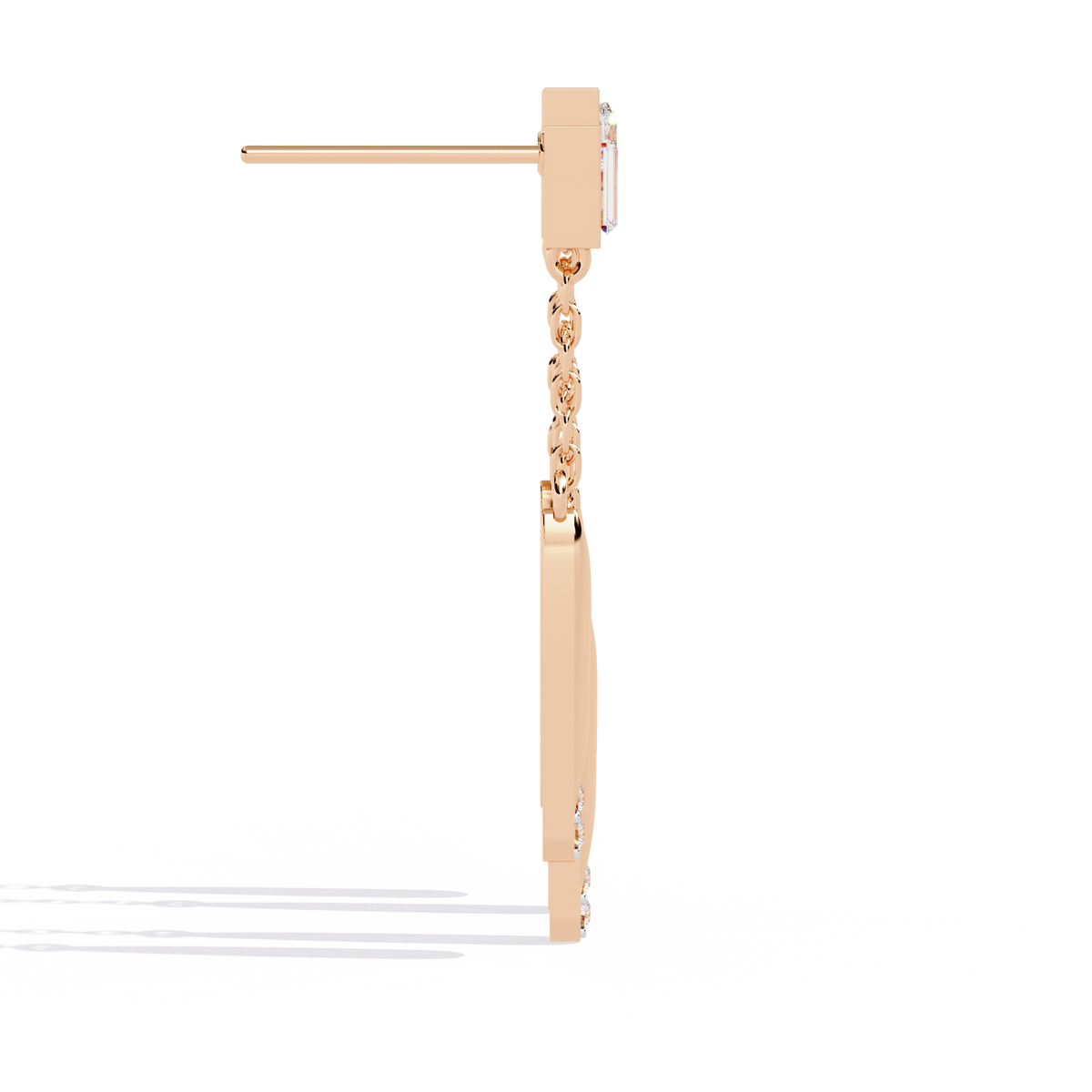 Reverra 14K Gold Princess Lab Grown Diamond Chain Drop Geometric Push Back Earrings For Women, CTTW-0.66