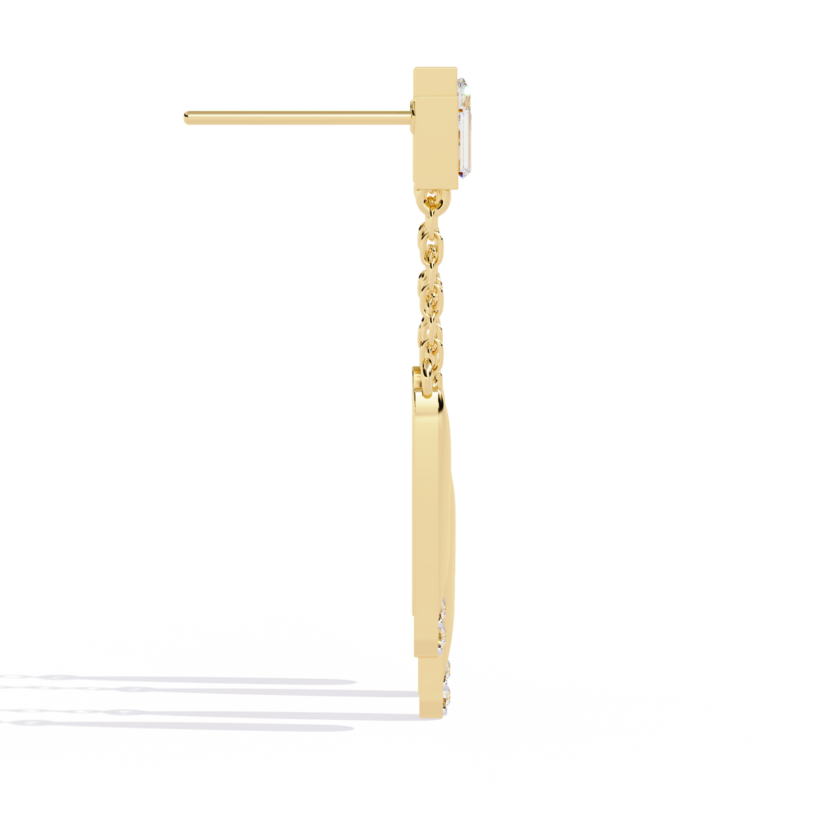 Reverra 14K Gold Princess Lab Grown Diamond Chain Drop Geometric Push Back Earrings For Women, CTTW-0.66