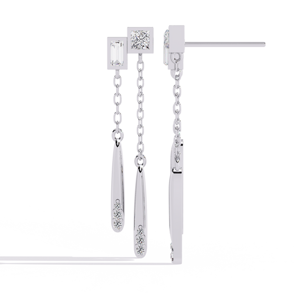 Reverra 14K Gold Princess Lab Grown Diamond Chain Drop Geometric Push Back Earrings For Women, CTTW-0.66