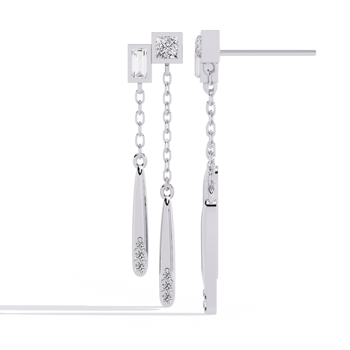 Reverra 14K Gold Princess Lab Grown Diamond Chain Drop Geometric Push Back Earrings For Women, CTTW-0.66