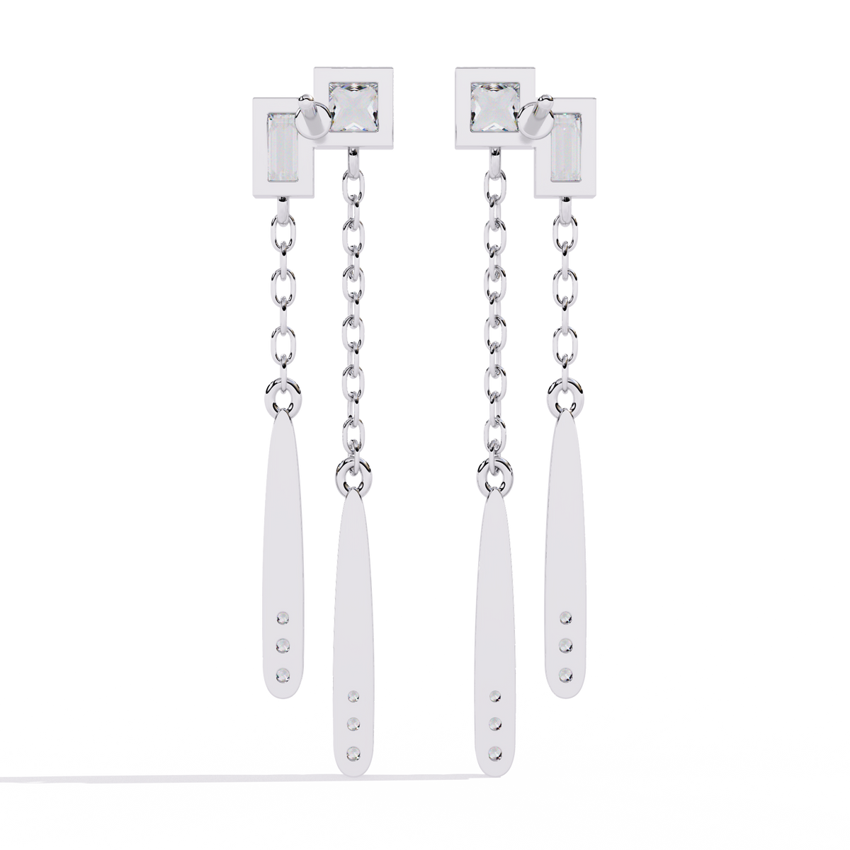 Reverra 14K Gold Princess Lab Grown Diamond Chain Drop Geometric Push Back Earrings For Women, CTTW-0.66