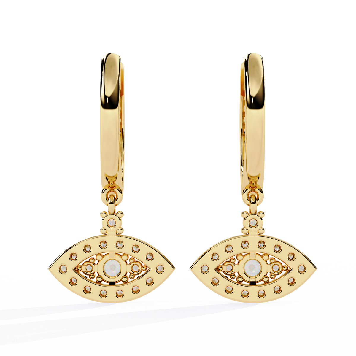 Reverra 14K Gold Round Lab Grown Diamond Guardian Eye Drop Earrings For Women, CTTW-0.48