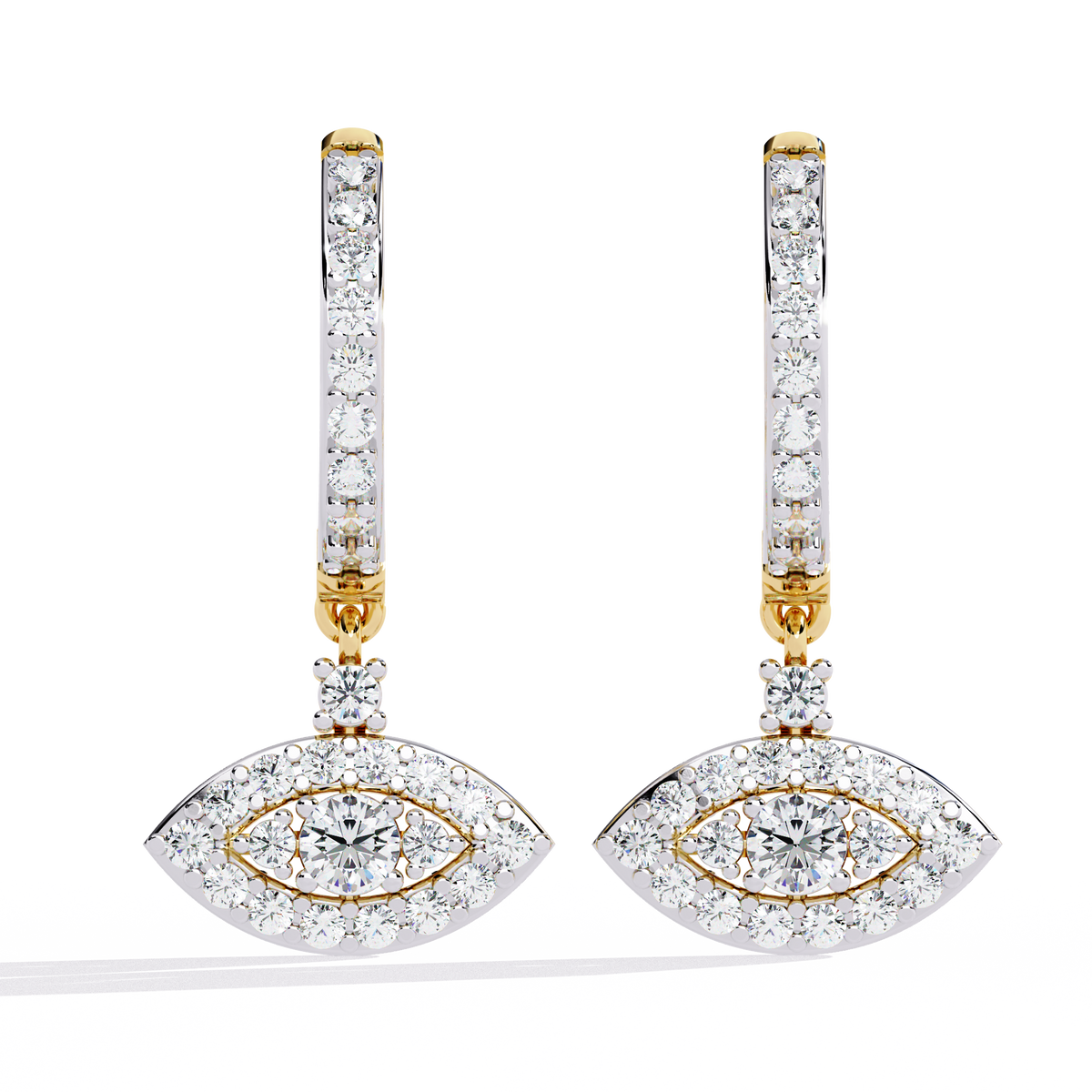 Reverra 14K Gold Round Lab Grown Diamond Guardian Eye Drop Earrings For Women, CTTW-0.48