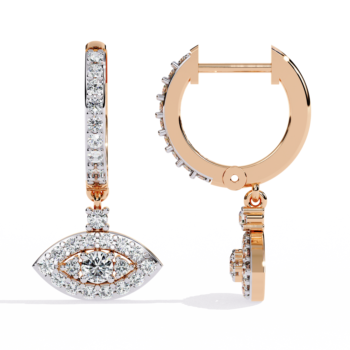 Reverra 14K Gold Round Lab Grown Diamond Guardian Eye Drop Earrings For Women, CTTW-0.48